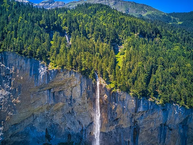 Lauterbrunnen Valley view and Staubbach waterfalls