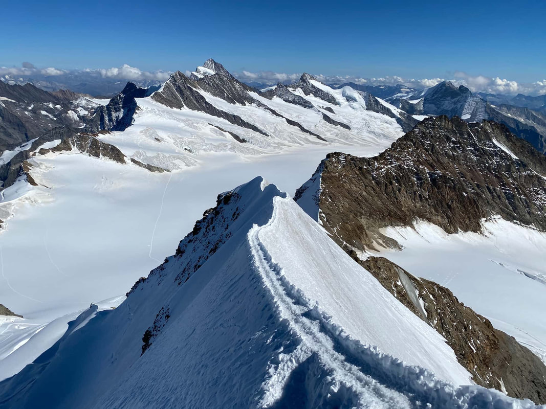 Trail up Mömch with Aletsch Glacier in backround